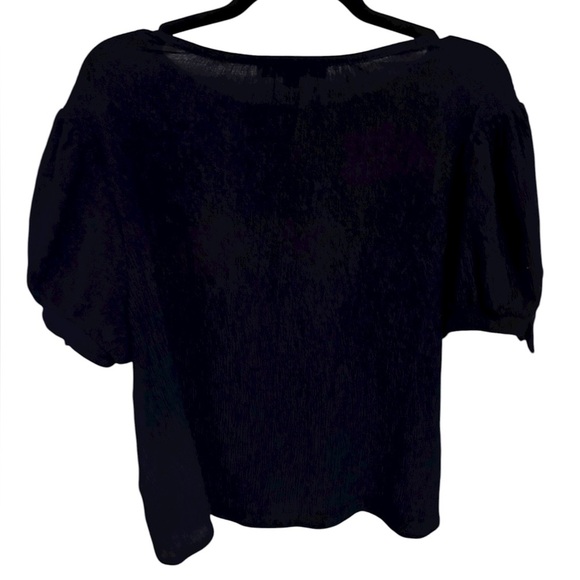 Loft Navy Blue Top with Textured Fabric and Bow Accents on the sleeves. EUC - Picture 3 of 5